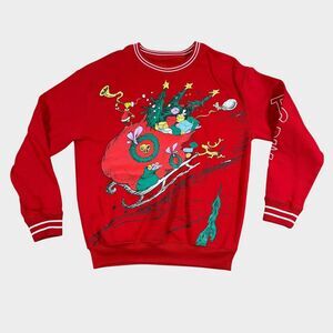 Dr Seuss The Grinch Christmas Sweatshirt Mens Medium Red Graphic Crewneck